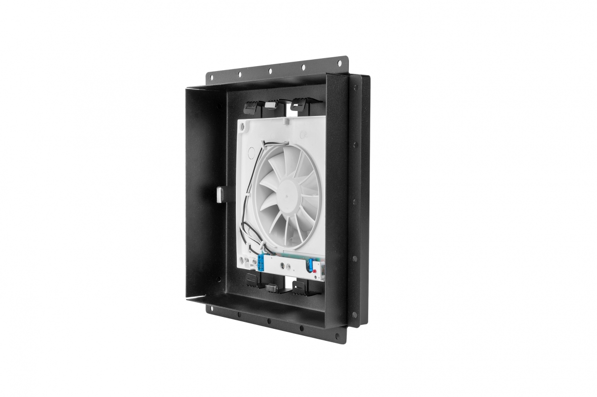 Решетка скрытого монтажа FoZa ПОД ПЛИТКУ 207х207 с вентилятором 100СК, обратный клапан, черная, 100мм